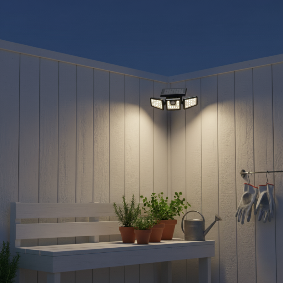 PorchPilot 3-Head Solar Motion Wall Light