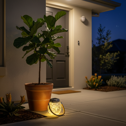 Banksia Glow Jar Lantern — Crackle Glass Solar Light