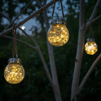 Banksia Glow Jar Lantern — Crackle Glass Solar Light