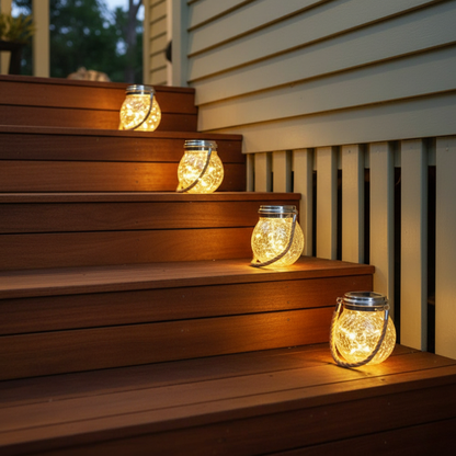 Banksia Glow Jar Lantern — Crackle Glass Solar Light