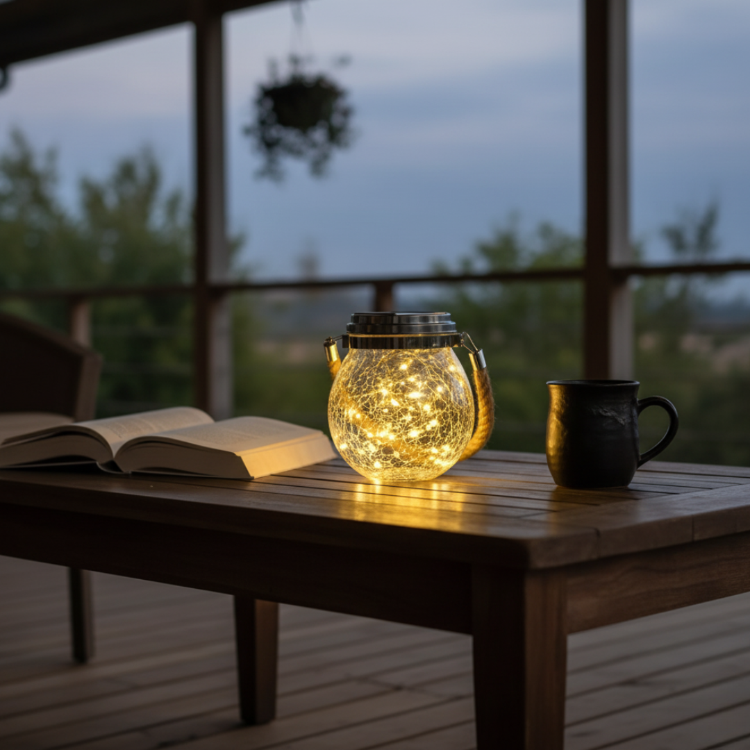 Banksia Glow Jar Lantern — Crackle Glass Solar Light