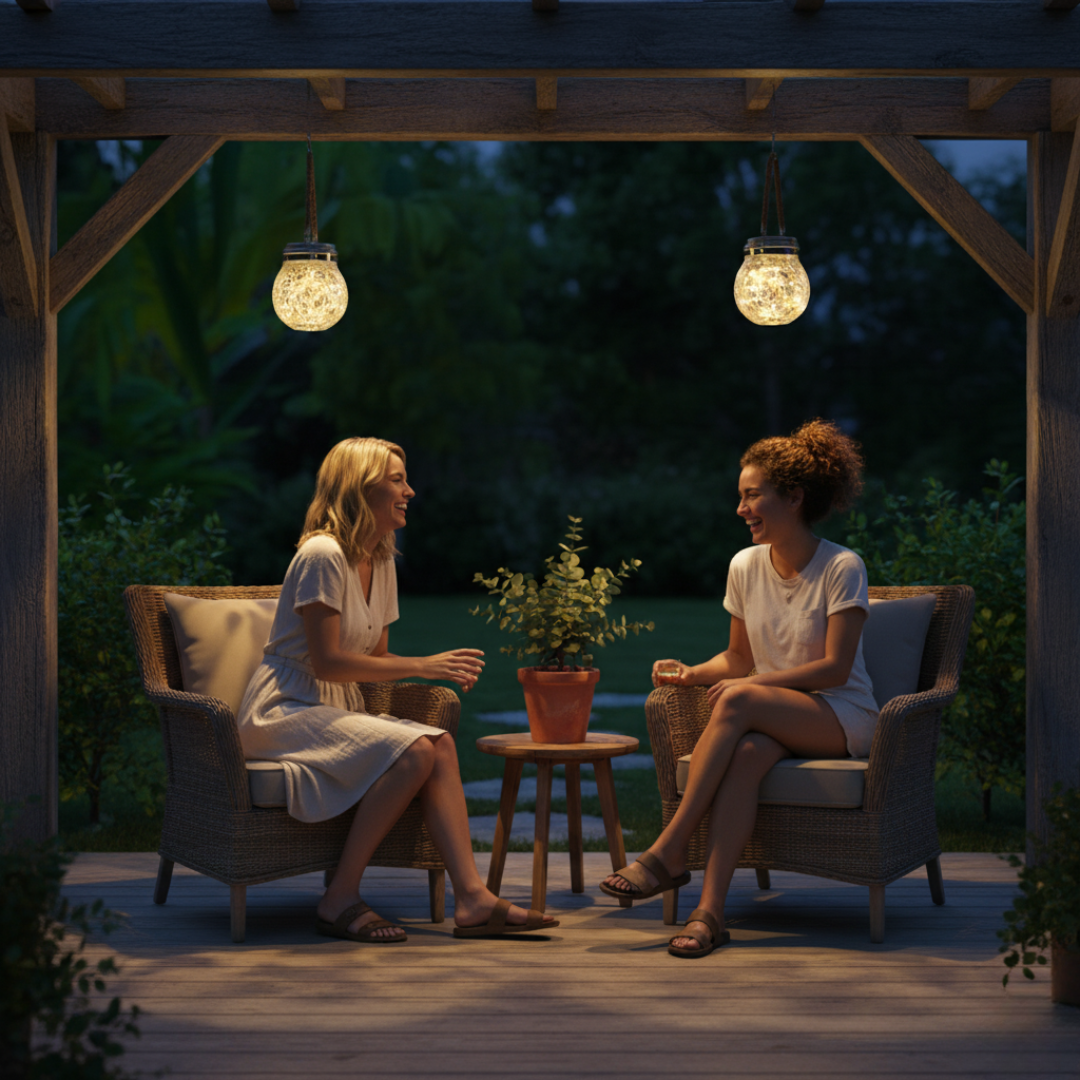 Banksia Glow Jar Lantern — Crackle Glass Solar Light