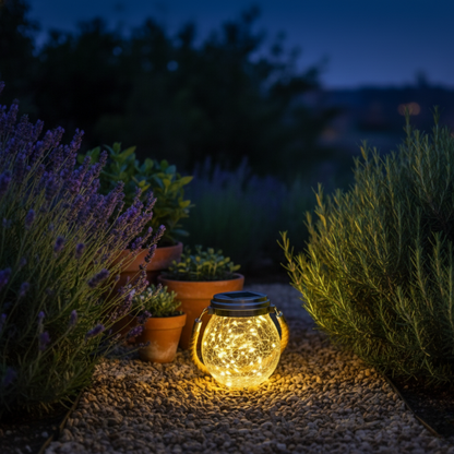 Banksia Glow Jar Lantern — Crackle Glass Solar Light