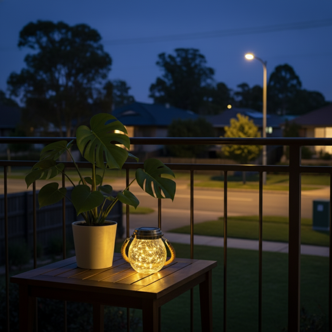 Banksia Glow Jar Lantern — Crackle Glass Solar Light